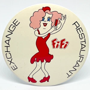 FiFi Exchange Restaurant Vintage Promo Pin Badge Cartoon Retro Bar Cafe Diner - Picture 1 of 2