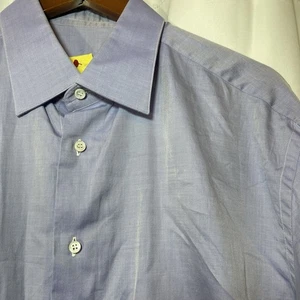 Brioni Shirt Mens 44 17.5 Blue French Cuff Dress Shirt Made Italy Luxury Formal - Picture 1 of 10