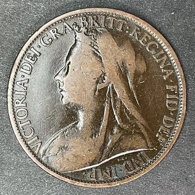 Moneda Extranjera Mundial Reina Victoria Reina Bronce 1 Penique Gran Bretaña 1899 Reino Unido Grande Foto 1 de 3