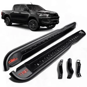 FOR TOYOTA HILUX 2021+ TRD RACING SIDE STEPS ROCK SLIDER STYLE HEAVY DUTY BLACK - Picture 1 of 13
