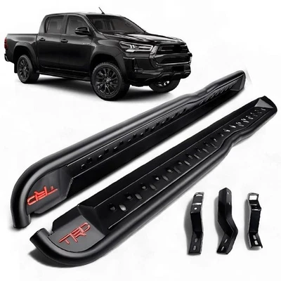 FOR TOYOTA HILUX 2021+ TRD RACING SIDE STEPS ROCK SLIDER STYLE HEAVY DUTY BLACK - Image 1 of 4