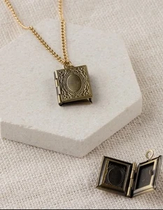 Book Locket Pendant Necklace Angel Wing Boho Vintage Handmade Handcrafted Retro - Picture 1 of 16
