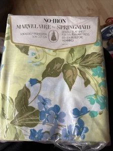 NEU NEU IN VERPACKUNG Marvelaire von Springmaid Retro blau Blumen ein Blatt doppelt flach 81x104 - Bild 1 von 2