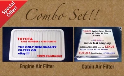  Engine Filter & Cabin Air Filter Combo Set For CAMRY SIENNA SOLARA OEM Quality  - Image 1 of 2
