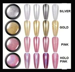 NAIL POWDER HOLOGRAPHIC EFFECT MIRROR HOLO CHROME NAILS PIGMENT UK - Picture 1 of 10