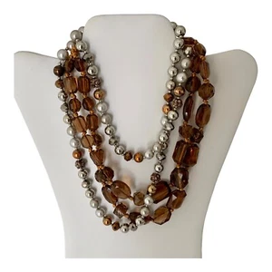 2 Necklaces BronzeResin Color Multi String and Silver Tone Beads Costume Jewelry - Picture 1 of 16