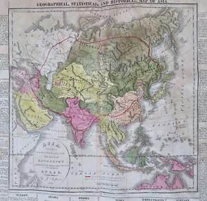 Asia China India Arabia Otomanos fino 1821 Phila. Mapa de color a mano grande M. Carey - Imagen 1 de 4