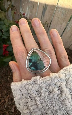 Anillo Arrok Turquesa Talla 7.5 Mezcla Metal Bohemio Hecho a Mano Banda Dividida ÚNICO EN SU CLASE Grande Foto 1 de 4