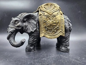 Vintage Bronze Elephant Statue With Ornate Removable Brass Saddle Incense Burner - Picture 1 of 14