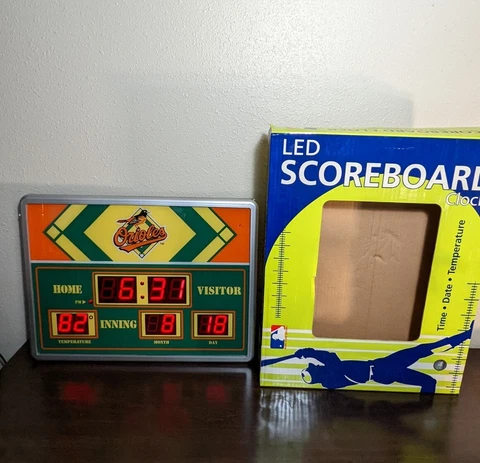 Baltimore Orioles Baseball Digital LED Scoreboard Alarm Clock w/Date & Temp NOB Cover