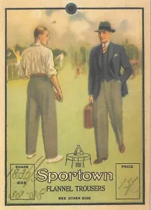 Pantalones de franela Price Ticket Label Sportown tenis cricket efímeros - Imagen 1 de 2