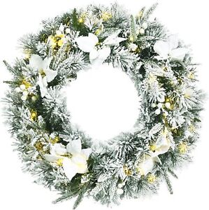 60cm Christmas Wreath Pre-Lit Artificial Pine Needle Wreath 50 Warm White LED