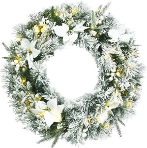 60cm Christmas Wreath Pre-Lit Pine Needle Wreath 50 LED Lights 114 Tips Xmas - Picture 1 of 9
