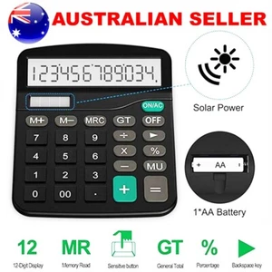 Desktop Calculator Basic 12-Digit Dual Power LCD Display for Office Business - Picture 1 of 5