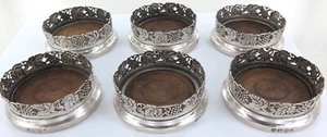 .QUALITY / DECORATIVE / ANTIQUE SILVERPLATE SET 6 WINE GLASS COASTERS. - Picture 1 of 7