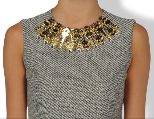 MOSCHINO Couture Tweed G Keys Rhinestone Bead Wool Lined Dress USA Sz 6
