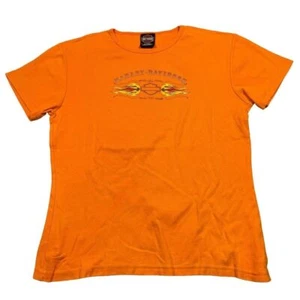 Vintage Harley Davidson Shirt Women's Medium Flame Biker Orange Short Sleeve - Picture 1 of 7