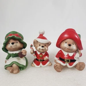 3er Set Vintage Homco Keramik Weihnachtsbär Familie #5600 Santa Frau Claus Baby Bär - Bild 1 von 17