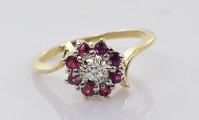 Ruby and Diamond Floral Cluster Ring in 14k Yellow Gold .36 Carats Size 5 - Image 1 of 4