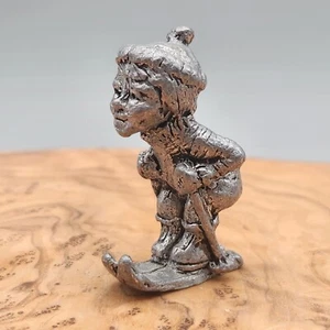 Smaller Miniature Skiing Child Or Grandma Pewter Figure - Picture 1 of 8