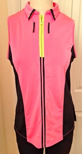 Jamie Sadock Sleeveless 1/4 Zip Golf Shirt Bright Pink Black & Lime Green Size M - Picture 1 of 3
