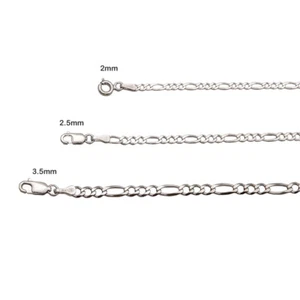 14K Weißgold massive Figaro Gliederkette 2mm-3,5mm Herren Damen Halskette 16"-28" - Bild 1 von 7