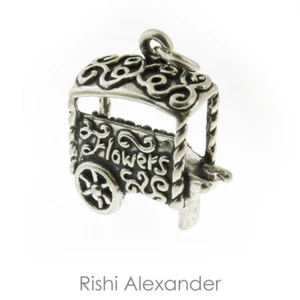 925 Sterling Silver Flower Cart Stand Charm Made in USA - Picture 1 of 3