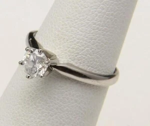Vintage 14K White Gold .5 Carat Round Diamond Solitaire Ring Sz 5.25 Engagement - Picture 1 of 11