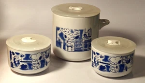 Chef Snoopy Microondas Sometsuke Juego de 3 Piezas Contenedor de Almacenamiento Menú Azul - Imagen 1 de 10
