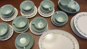 Vtg 39pc Melmac Melamine Teal Bowls Plates Cups Platter And Sugar MCM Granny - Picture 1 of 8