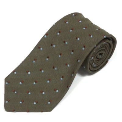 ERMENEGILDO ZEGNA Olive Green Geometric Brown Blue Cube Men's Silk Neck Tie - Image 1 of 4