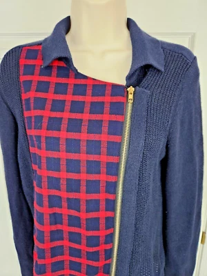 NWT Skies are Blue Women's Medium M Navy Blue - Red Full Zip Long Sleeve Sweater - Image 1 of 4