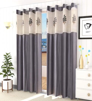 2 Piece Premium Door Curtain Set with Floral Net 7ft Gray Foto 1 de 4
