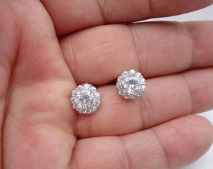 925 STERLING SILVER ROUND SHAPE STUD EARRINGS W/3 CT ACCENTS /BREATHTAKING PIECE - Picture 1 of 7