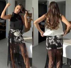ZARA PAREO-ROCK MITTELHOCH SCHWARZ EXQUISIT BESTICKT MIT FRANSEN QUASTE SAUM - Bild 1 von 24