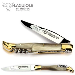Navaja Laguiole en Aubrac Francia - sacacorchos - cuerno - latón - Imagen 1 de 7