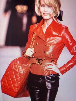 CHANEL 1992A MUSEUM NEW BLACK CC LOGO LEATHER PANTS CC LINING GOLD CC FR40-38 - Image 1 of 4