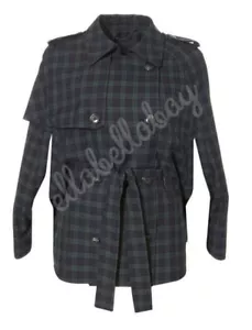 TOPSHOP Premium Navy Green Blackwatch Tartan Plaid Belted Vintage Cape UK10 12 - Picture 1 of 12