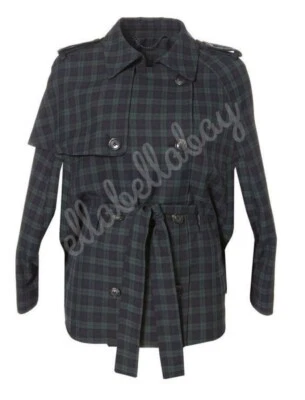 TOPSHOP Premium Navy Green Blackwatch Tartan Plaid Belted Vintage Cape UK10 12 - Image 1 of 4