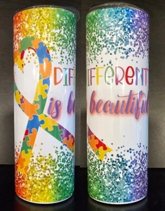 Autism Different Is Beautiful 20 Unzen Becher mit Deckel und Strohhalm. BRANDNEU - Bild 1 von 4