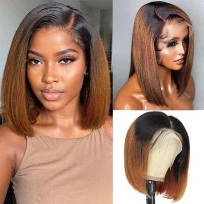 Pelucas Bob Highlight 1B/30 cabello humano raíz oscura rubio dorado 13x4 pelucas delanteras de encaje Foto 1 de 4