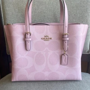 Borsa Coach Mollie Tote Bag 25 in tela firmata rosa cipria - Foto 1 di 5