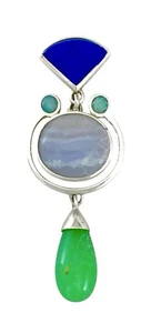 WHITNEY KELLY Sterling Silver BLUE LACE AGATE-OPAL-CHALCEDONY-LAPIS Pendant - Picture 1 of 5