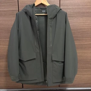 UNIQLO S Olive Hooded Down Jacket Mesh Lining Comfortable Casual Outer - Picture 1 of 4