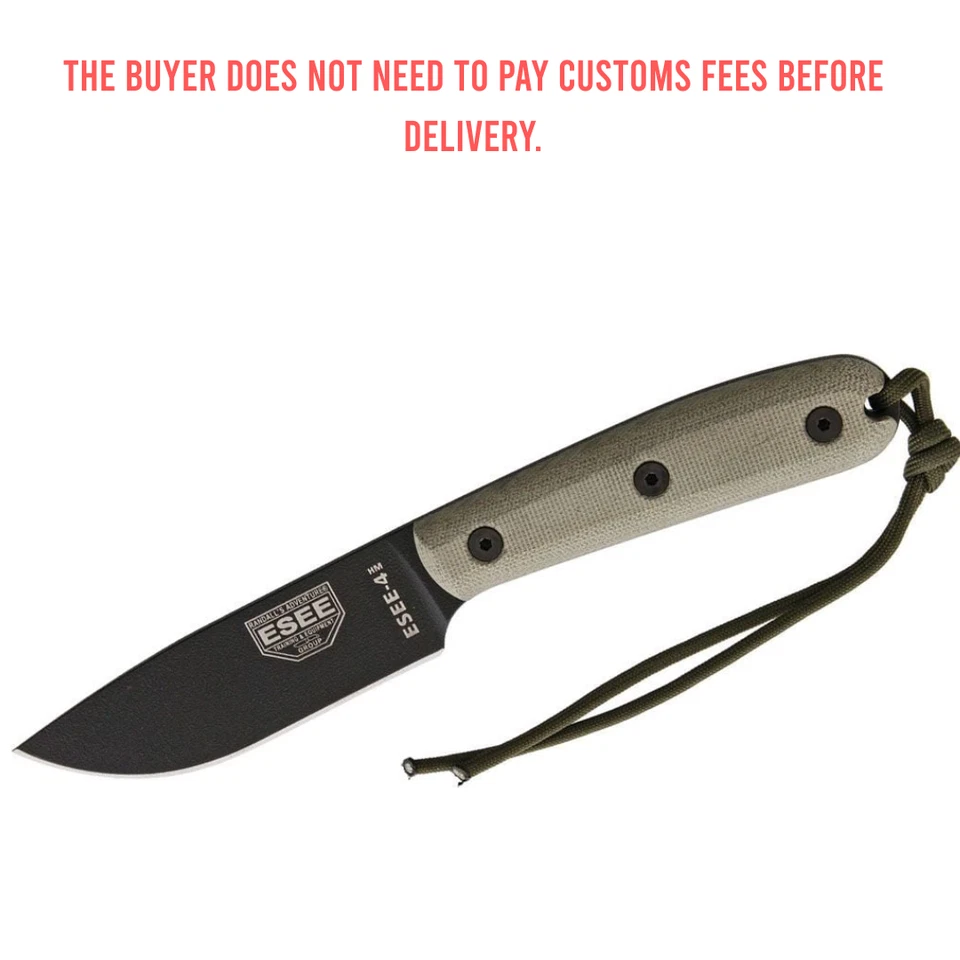 Cuchillos Esee ESEE-4, borde liso con mango modificado, funda de cuero marrón Foto 1 de 2