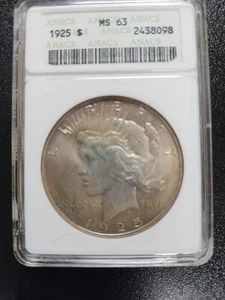 1925 Peace Silver Dollar ANACS MS-63 - Picture 1 of 2