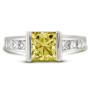 Klassischer Verlobungsring 3,92 kt gelb SI1 Princess natürliche Diamanten Plattiert - Bild 1 von 11