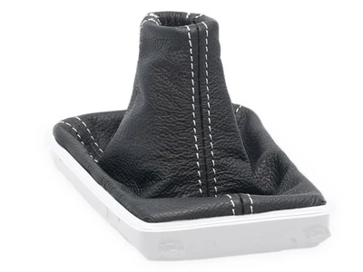 PARA VOLVO V40 II 2012-2019 FUNDA PALANCA DE CAMBIO CUERO NEGRO COSTURA BLANCO - Imagen 1 de 4