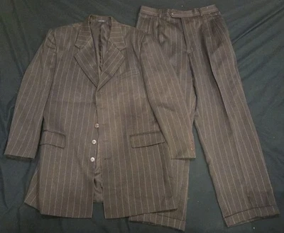 Traje De Colección Vanderbilt 2 Piezas 4 Botones Marrón Rayas Para Hombres Talla 44R Top 38R Pantalones Foto 1 de 4