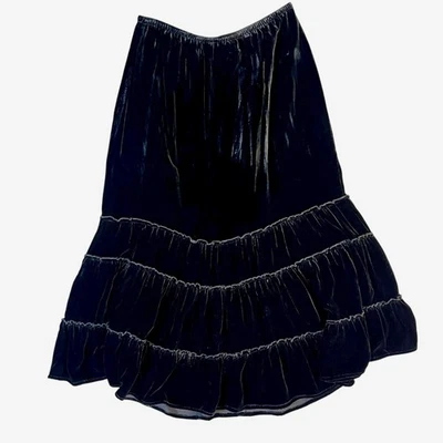 CHICO'S  Rayon Silk Velvet blend  Skirt Ruffle Tiers Black Size 2 or M/L - Image 1 of 4